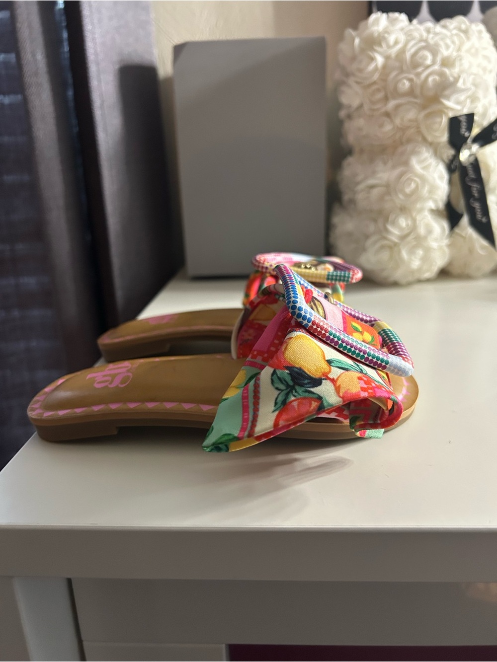 Gianni Bini Kids Colorful Floral Bow Slide Sandals - Pink/Multicolor